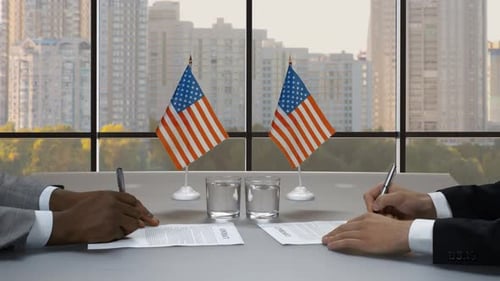 Business Agreement in an Office in Urban Setting