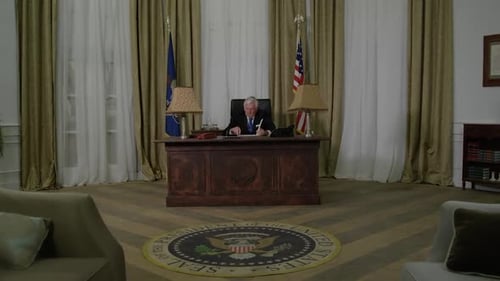 Generic President - Extreme wide angle of oval office and working HD