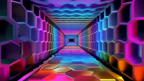 Futuristic Rainbow Hexagon Corridor 3D Motion Art