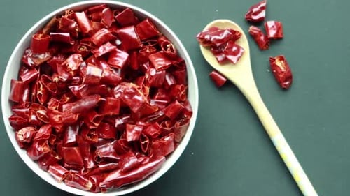 Top View of Chili Flakes in a Bowl