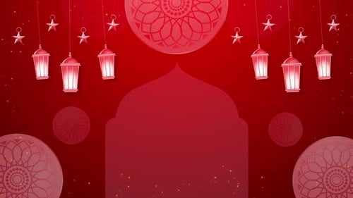 Islamic Celebration Motion Background with Elegant Lanterns and Mosque Silhouette