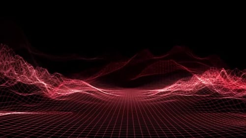 Futuristic Red Wireframe Digital Landscape Background