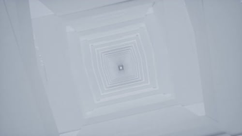 Infinite Minimalist White Square Tunnel Corridor Leading to Bright Light