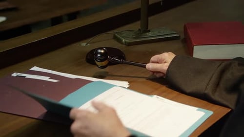 Court House - Judge closes file and makes a ruling HD