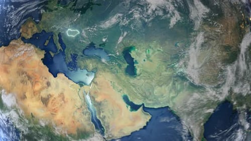 Realistic Earth Orbit and Zoom Glowing Borders Hungary