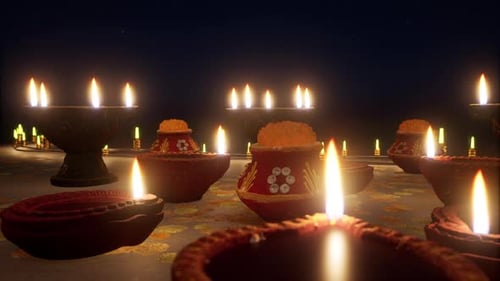 Diwali Floor Decoration With Rangoli And Burning Diyas