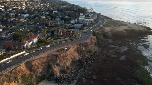 Aerial View of Traffic on Coastal Boulevard in Sunset Cliffs Neighborhood of San Diego, California U