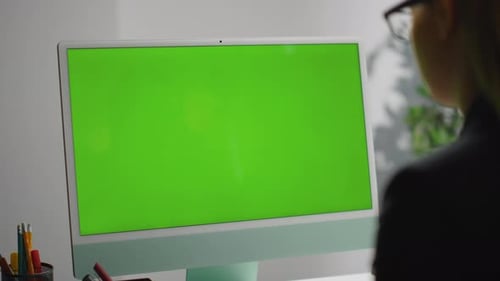 Closeup Office Green Desktop Computer