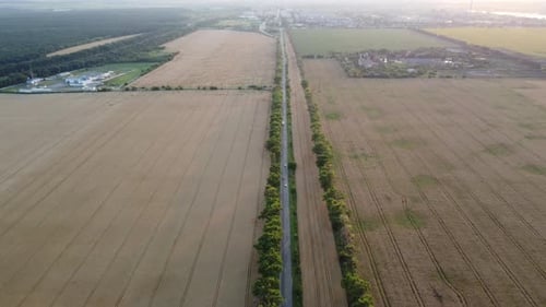 Panoramic Landscape Agricultural Wheat Fields Industrial Fields Forest City