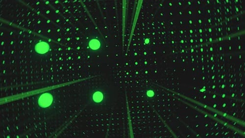 Looped 3d Animation VFX Green Tunnel with Polygonal Frames Scifi Abstract Cyclic Background