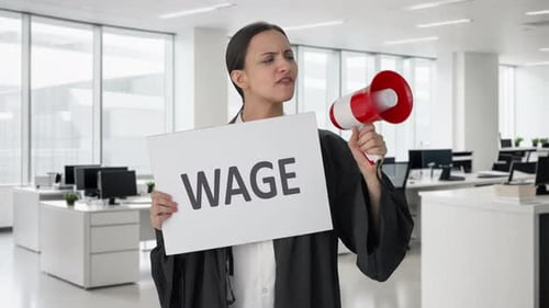 Angry Indian female lawyer protesting for WAGE