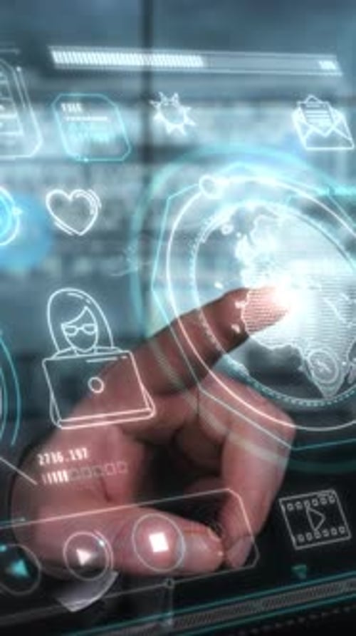 Panneau holographique virtuel avec infographies de communication Internet
