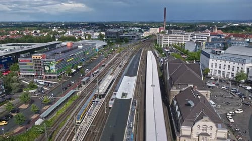 Aerial view of Bielefeld central train station , Germany