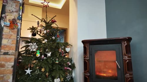 Christmas Tree and Fireplace Decoration at Home