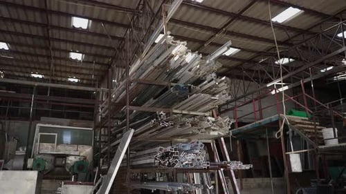 Push Out Wide Shot of a Dangerous Metal Industrial Factory