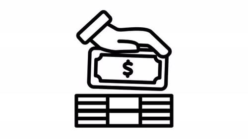 Animated Hand Depositing Dollar Bill Minimalist Icon