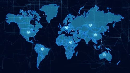 Futuristic Digital World Map Global Connection Animation