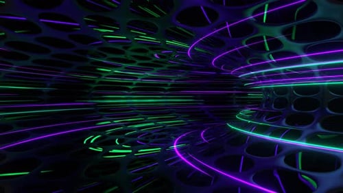 Purple And Turquoise Sci Fi Neon Ring Movement Background Vj Loop In 4K
