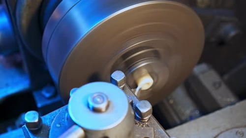 Close-Up of a Metal Lathe Machine Working