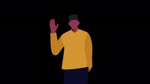 Animated Flat Design Person Waving Gesture with Peci