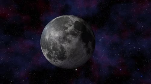 Earth satellite Moon view from outer space and twinkling stars in Milky Way galaxy 3d render.