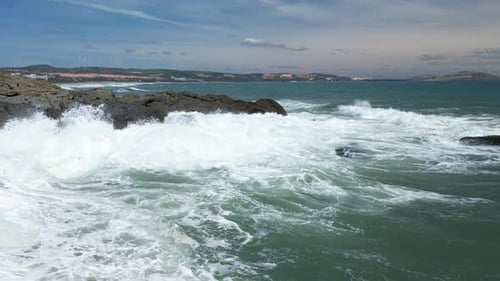 Extreme Wave Crushing Coast Large Ocean Beautiful Wave Aerial Slow Motion View of Waves Breaking