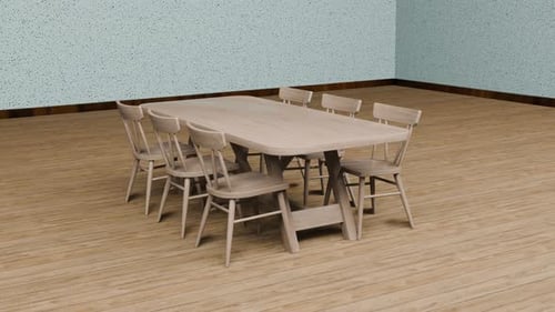 Minimalist Wooden Dining Table and Chairs 3D Animation