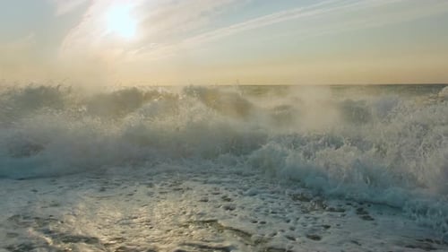 Foamy Ocean Waves Rolling and Coming on a Sand Beach Sea or Ocean Surf Wave