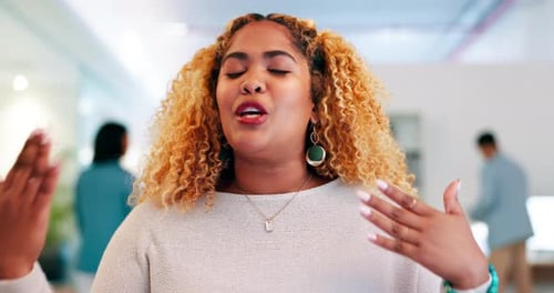 Video call, virtual meeting and face of a woman in office doing a consultation online for training