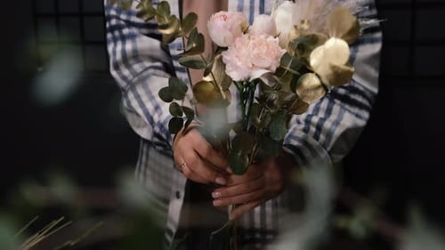 Woman Florist Making Beautiful Bouquet in Flower Shop Flower Arrangement for Wedding