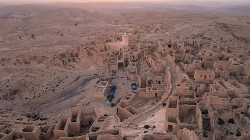 Ancient Ruins in a Desert Landscape (Tunisia, Gabes , Zraoua)
