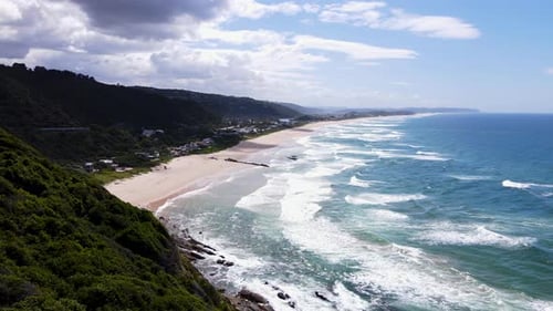 Drone view of gorgeous stretch of white sand beach - Wilderness, South Africa