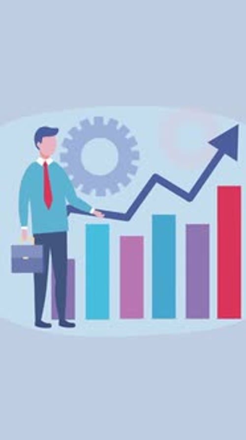 Business Man with Statistics Bar Information Vertical