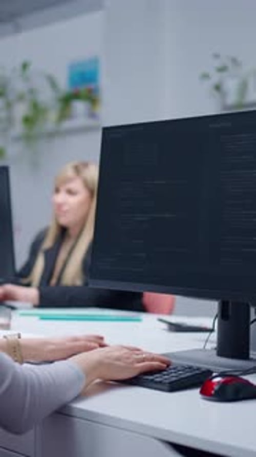 Focused Collaboration in a Modern Workspace Two Programmers Engaged in Code Development Amidst a