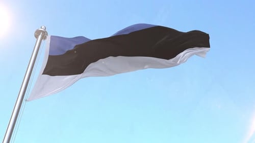 Estonia Flag Waving in the Wind with Blue Sky