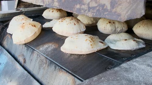 Fresh Flatbread Production on Automated Oven Conveyor Belt