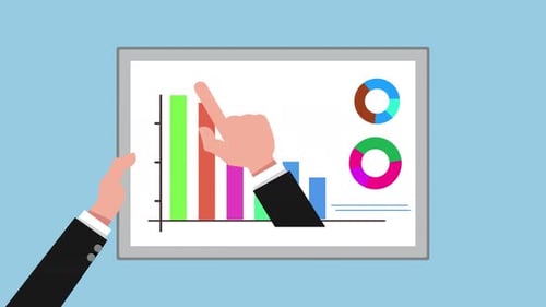 Businessman Hands Holding a Tablet with Bar Chart Project Management Animation