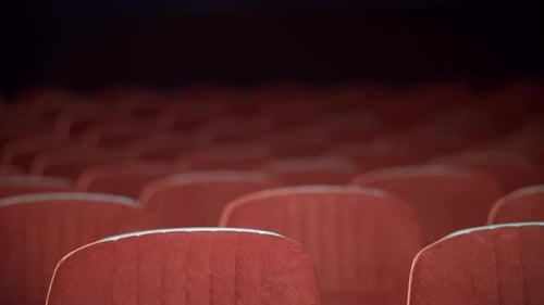 Empty Movie Theater Auditorium With Seats. Rows Of Void Seats In Cinema. Cinema Theatre Hall With...