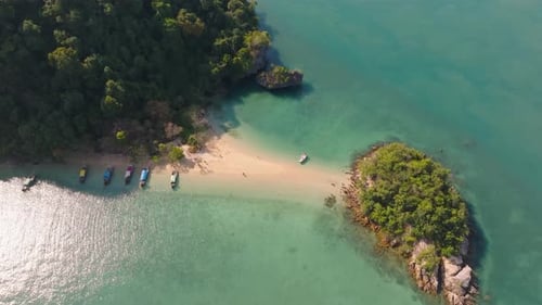 4K aerial drone footage of flight over the Thai beach and rocks, Thailand, Asia, Andaman sea, Pakbia
