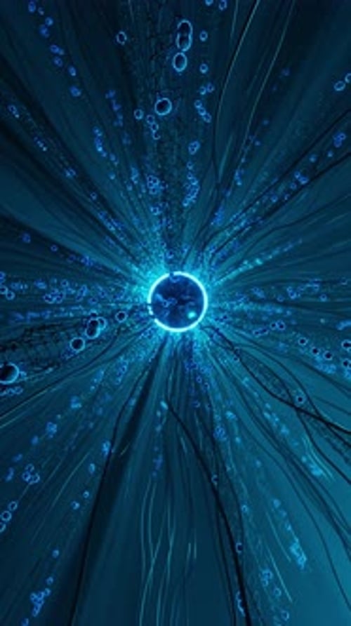 Abstract Blue Digital Network with Glowing Particles