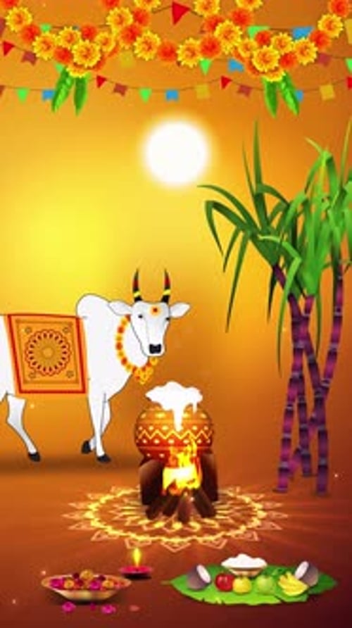 South India Tamilnadu Pongal Festival Background Vertical Version 03