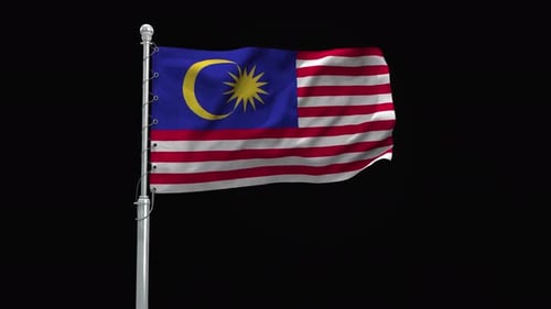 Realistic Malaysia Flag Waving on Flagpole Animation