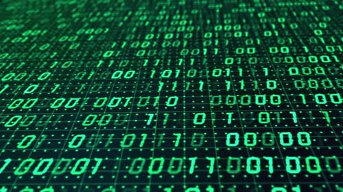 Futuristic Green Binary Code Digital Data Stream Background