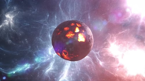 Der Kosmos mit sterbendem roten Magma-Planeten