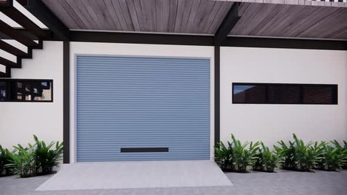 Modernes Haus, blaues Garagentor