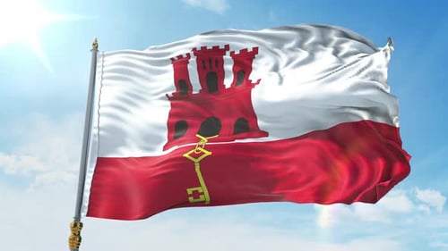 Realistic Waving Flag of Gibraltar with Blue Sky
