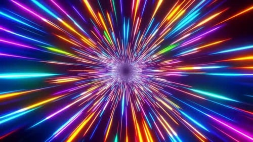 Tunnel hyperspatial Warp Speed coloré avec néon vibrant