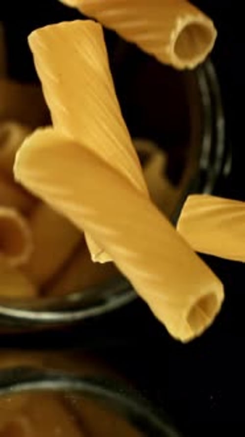 Super Slow Motion Dry Pasta Rigatoni Filmed on a Highspeed Camera at 1000 Fps