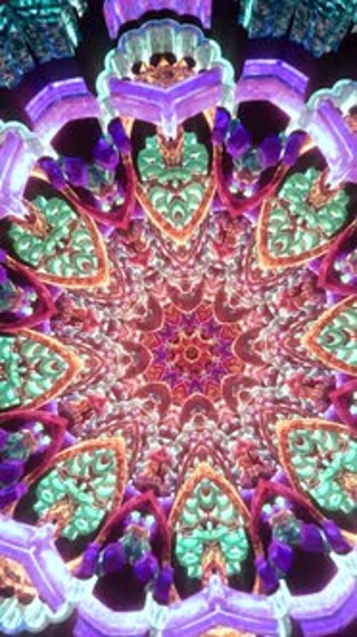 Immersive mandala tunnel with intricate mandala symmetry with sacred geometry kaleidoscopic motion