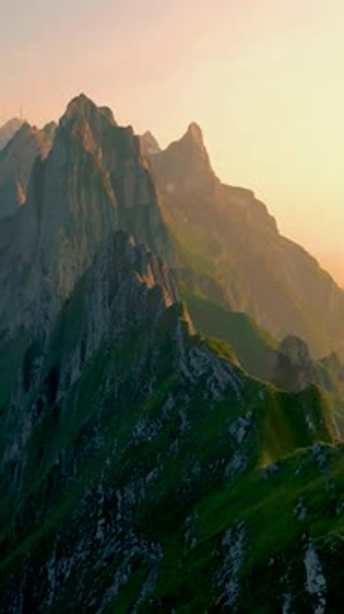 Ebenalp to Schafler Mountain Ridge Swiss at Sunset Swiss Alpstein Appenzell Innerrhoden Switzerland
